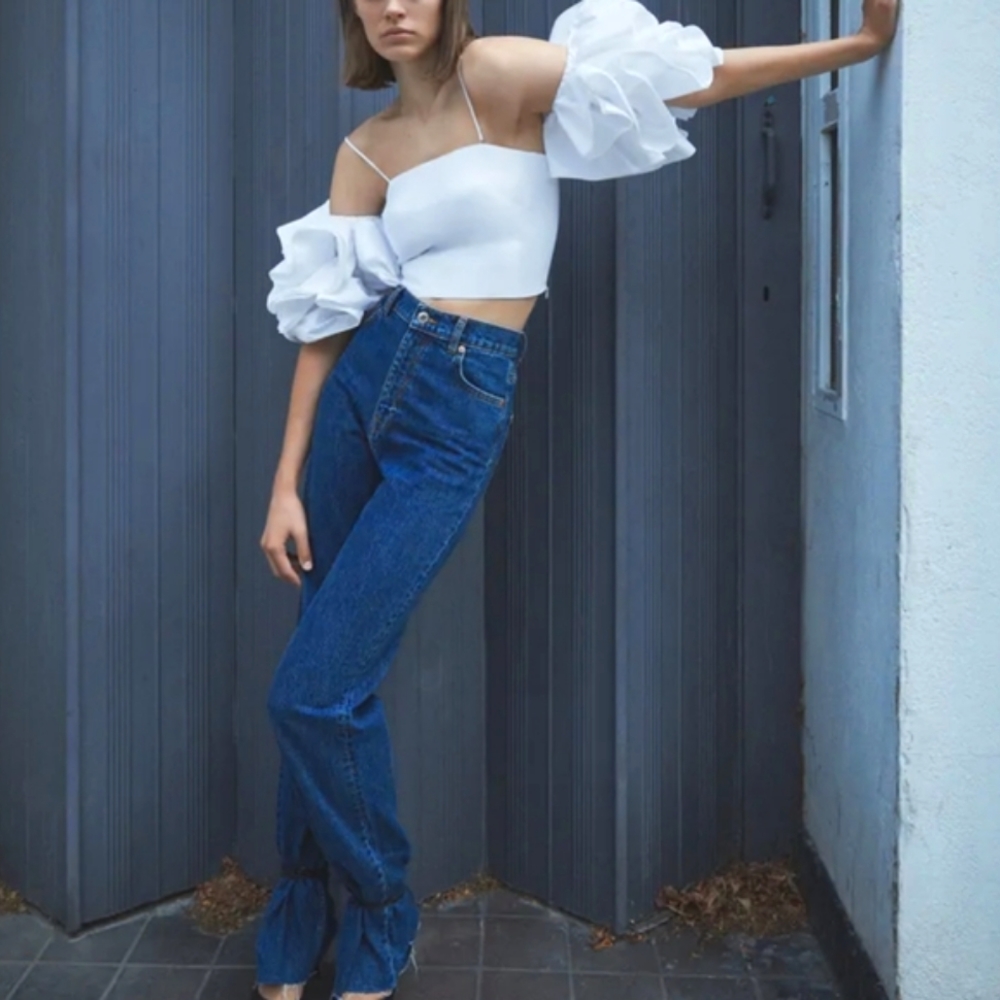 Zara RUFFLED Poplin Top - Picture 5 of 9